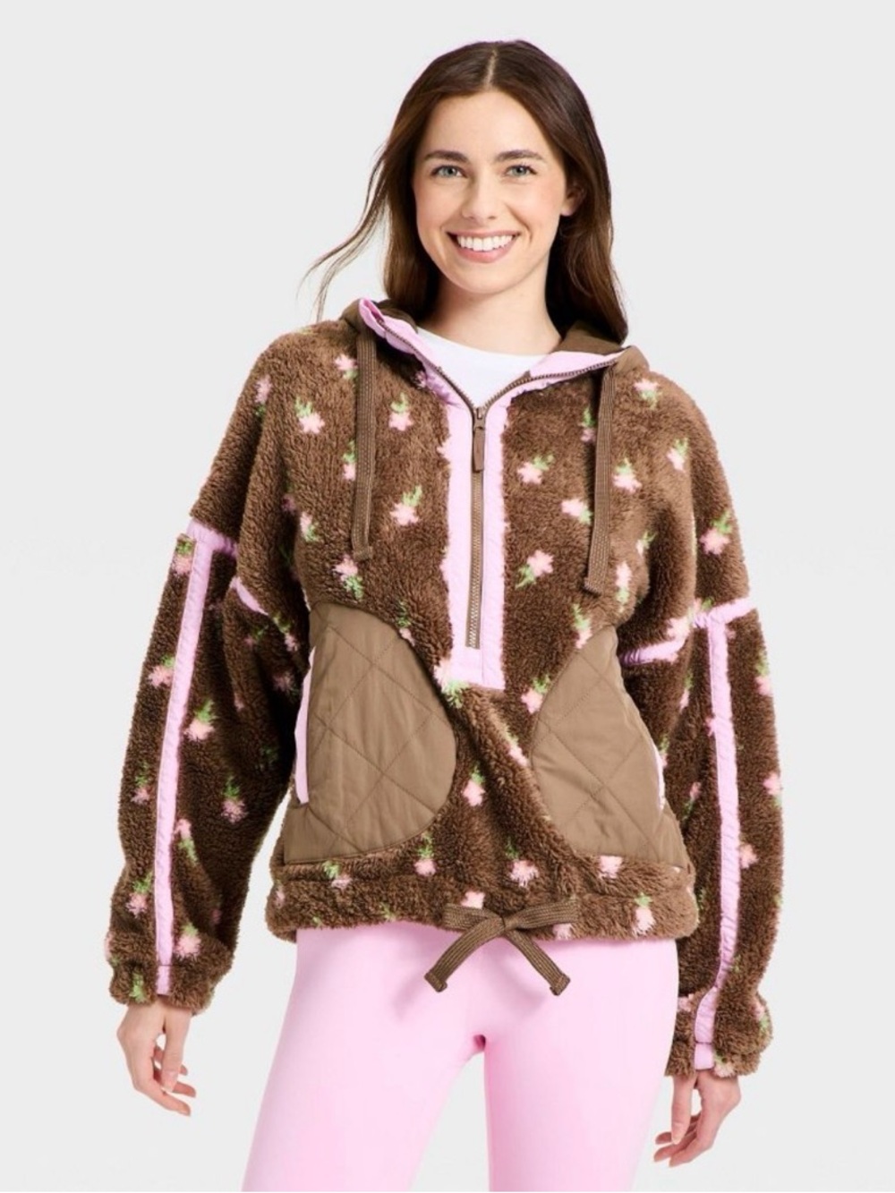 Women's Contrast High Pile 1/2
Zip Jacket - JoyLab Brown floral